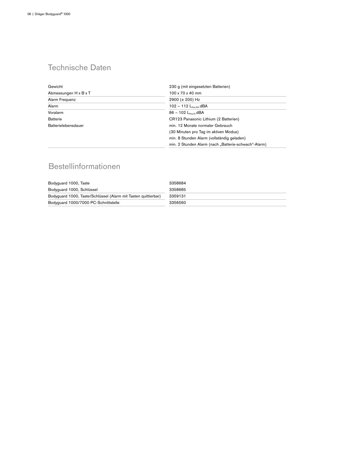 DRÄGER Bodyguard 1000 Tasten/Schlüssel Version