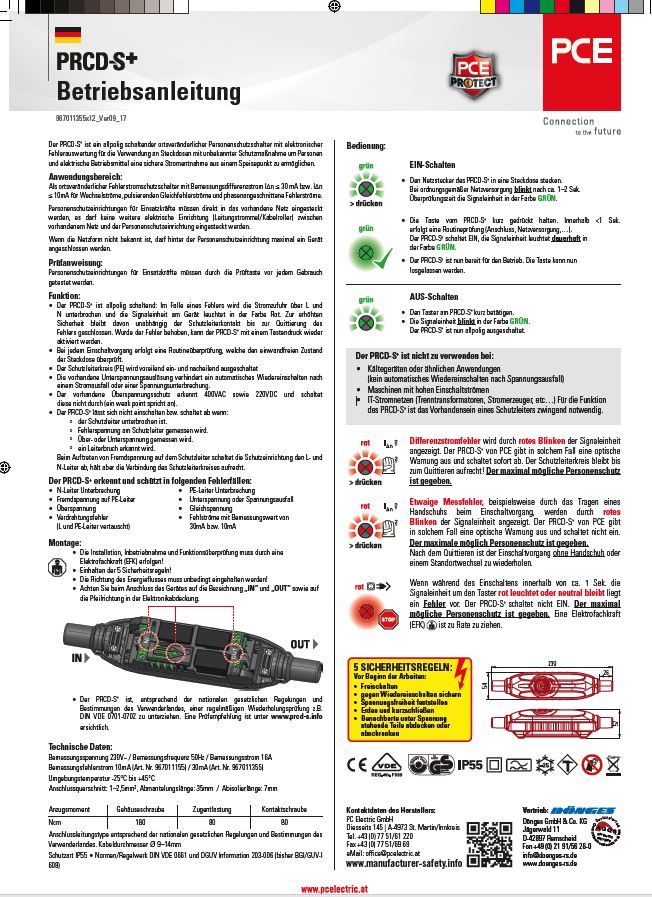 Betriebsanleitung für Personenschutzleitung