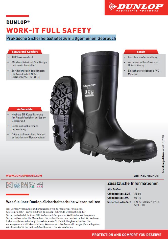 Datenblatt für Sicherheitsstiefel von Watex