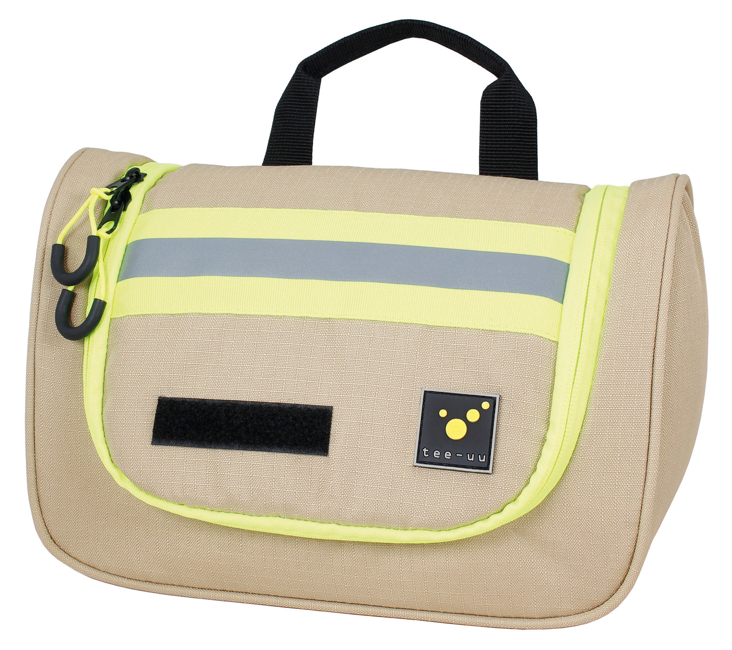 Tee-UU Kulturbeutel in Feuerwehroptik in Khaki mit kleinem Klettband zur individuellen Beschriftung