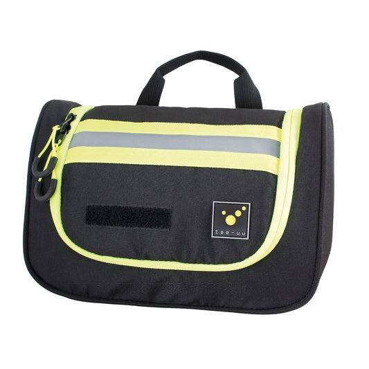 Kulturbeutel von Tee-UU in Feuerwehroptik in schwarz mit Reflektorstreifen