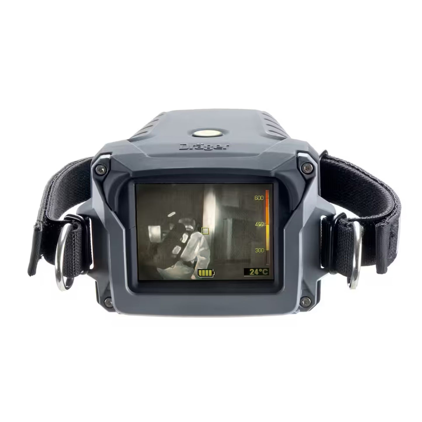 Dräger UCF Fire Vista Wärmebildkamera mit Feuerwehrmann im Einsatz auf dem Display