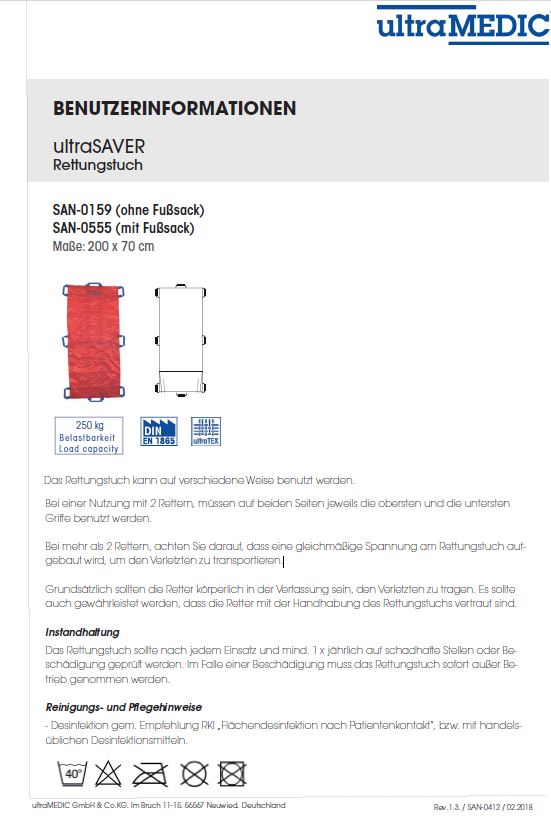 Rettungstuch für den Einsatz für Feuerwehren oder Rettungsdienst
