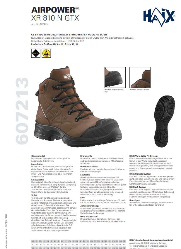 HAIX AIRPOWER XR 810 N GTX – Brauner Sicherheitsstiefel mit GORE-TEX®