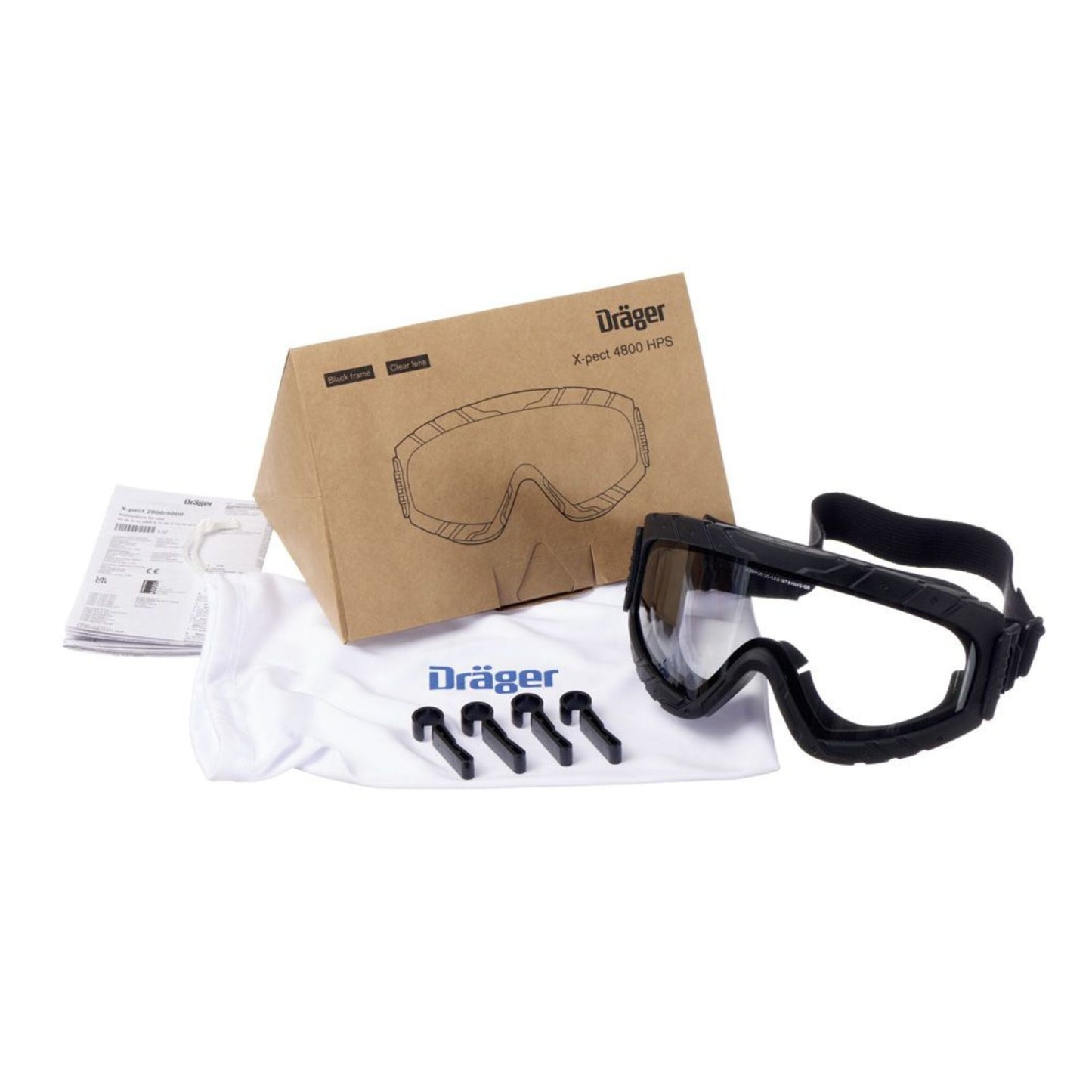 Dräger Korbschutzbrille mit Zubehör und Verpackung