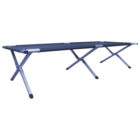 aufgeklapptes Feldbett in blau