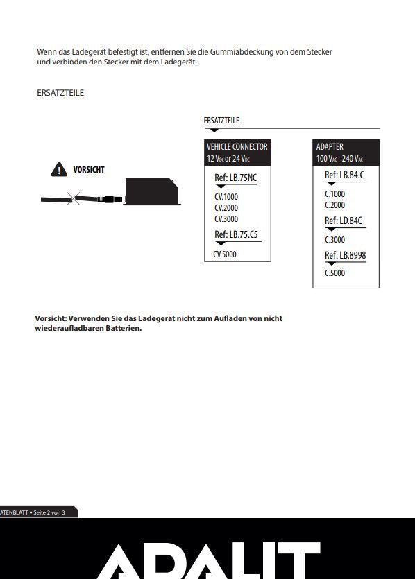 Ladegerät 230 V für ADALIT® L-2000, L-3000, L-4000