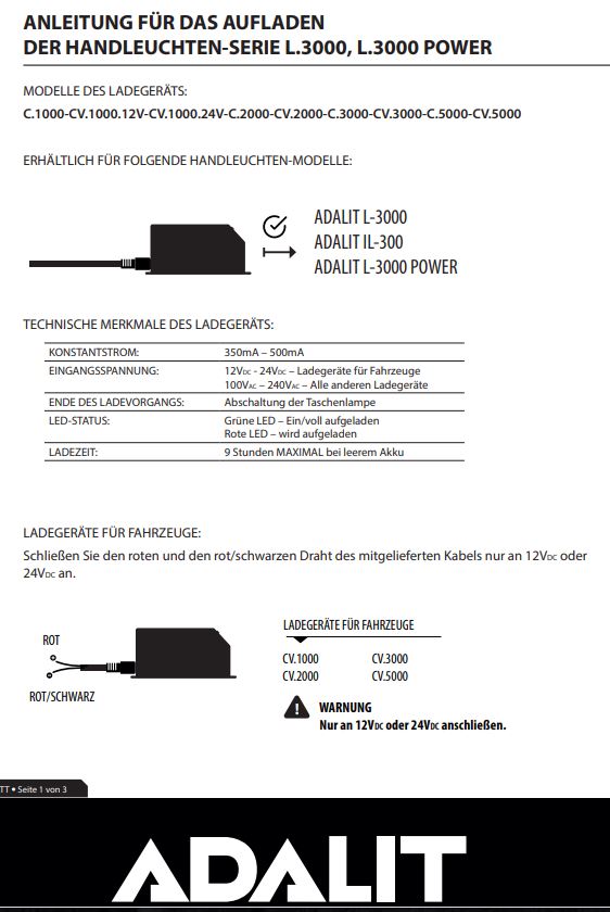 Ladegerät 230 V für ADALIT® L-2000, L-3000, L-4000