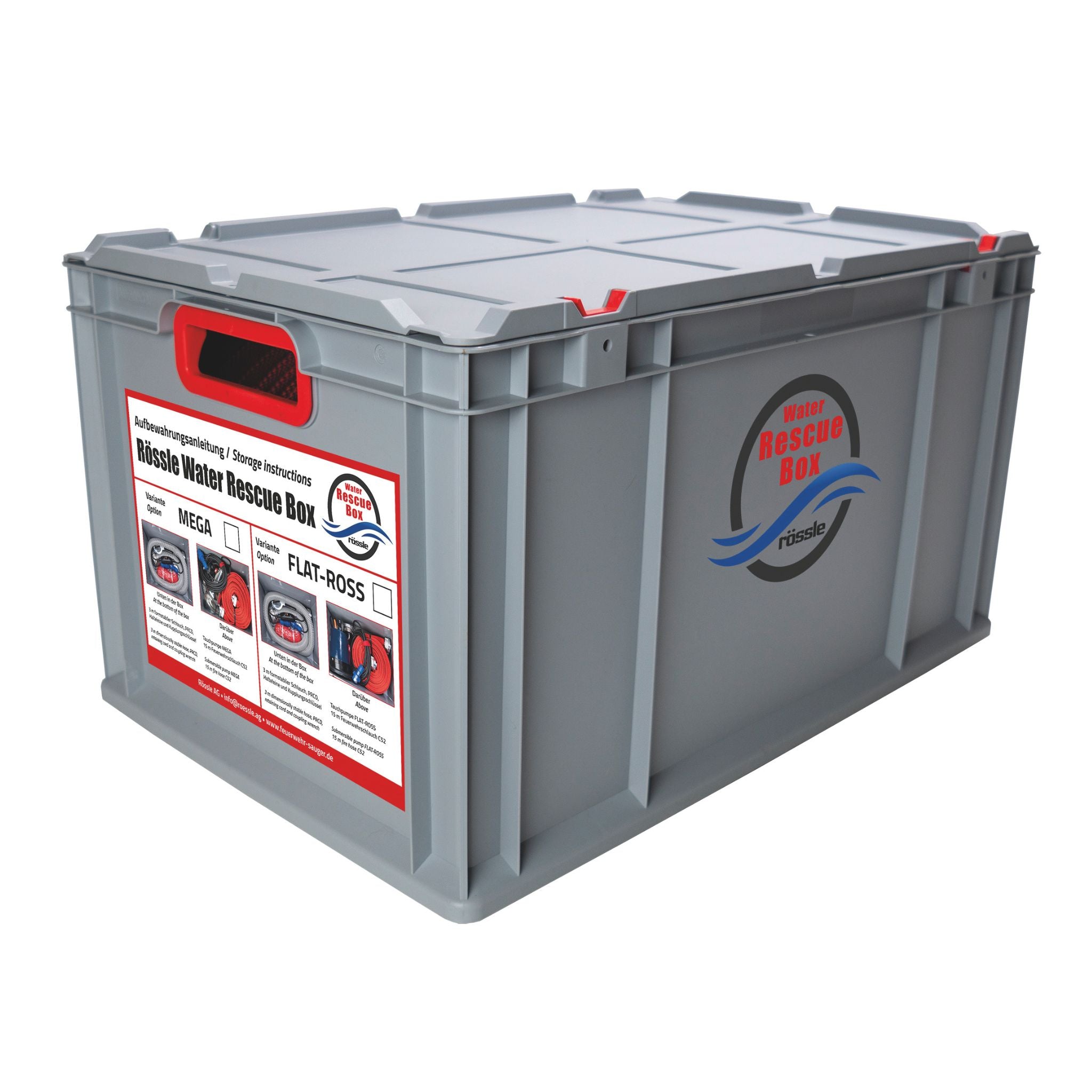 Rössle WATER RESCUE Box, Tauchpumpen-Set mit Flachabsaugpumpe FLAT-ROSS ...