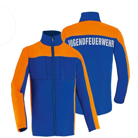 Softshelljacke für Jugendfeuerwehr in orange-blau