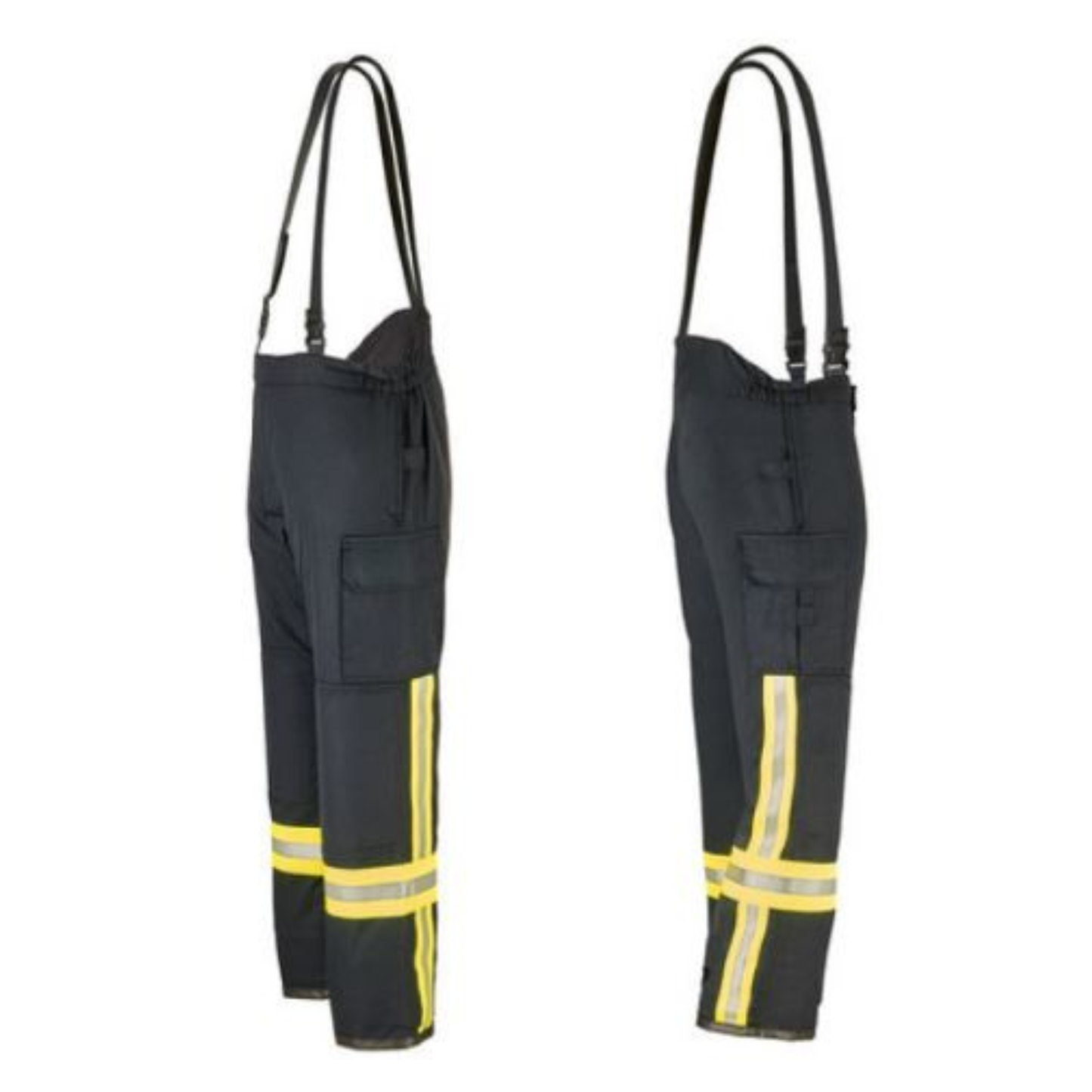 Überhose von Watex von der Seite in schwarz mit Reflektorstreifen und Hosenträger
