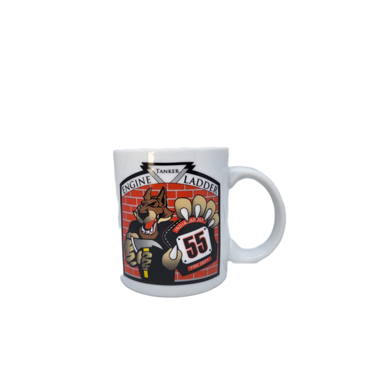Weiße Kaffeetasse mit dem Logo des Indianapolis Fire Departments