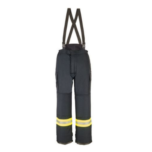 Überhose von Watex von Vorne in schwarz mit Reflektorstreifen und Hosenträger
