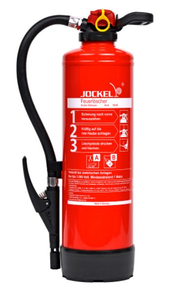 Schaumfeuerlöscher 6 L ABF 6LE – auch für Fettbrände. Richtet etwas we